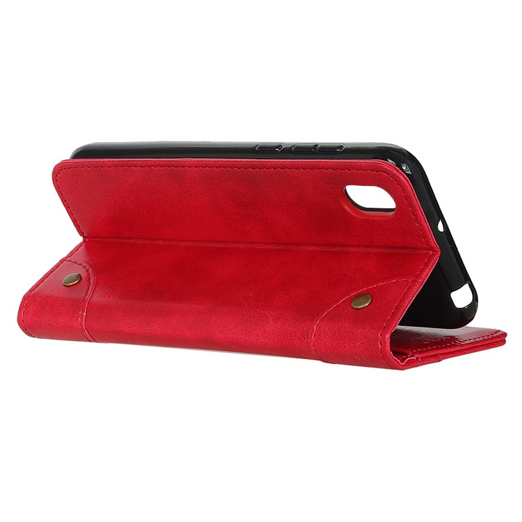 Crazy Horse Auto-absorbed Split Leather Wallet Phone Case for Motorola Moto E6 - Red-6