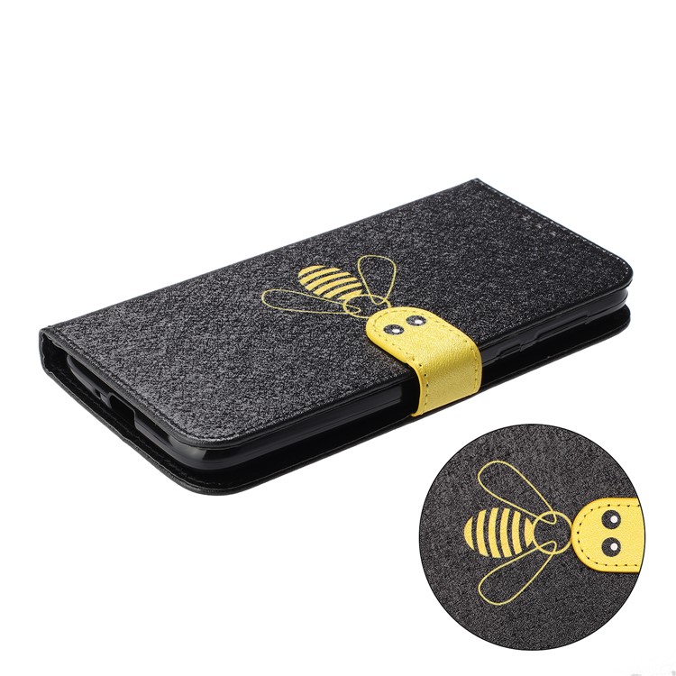 Bee Pattern Silk Texture Wallet Stand Leather Phone Cover for Motorola Moto G7 Power (EU Version) - Black-5