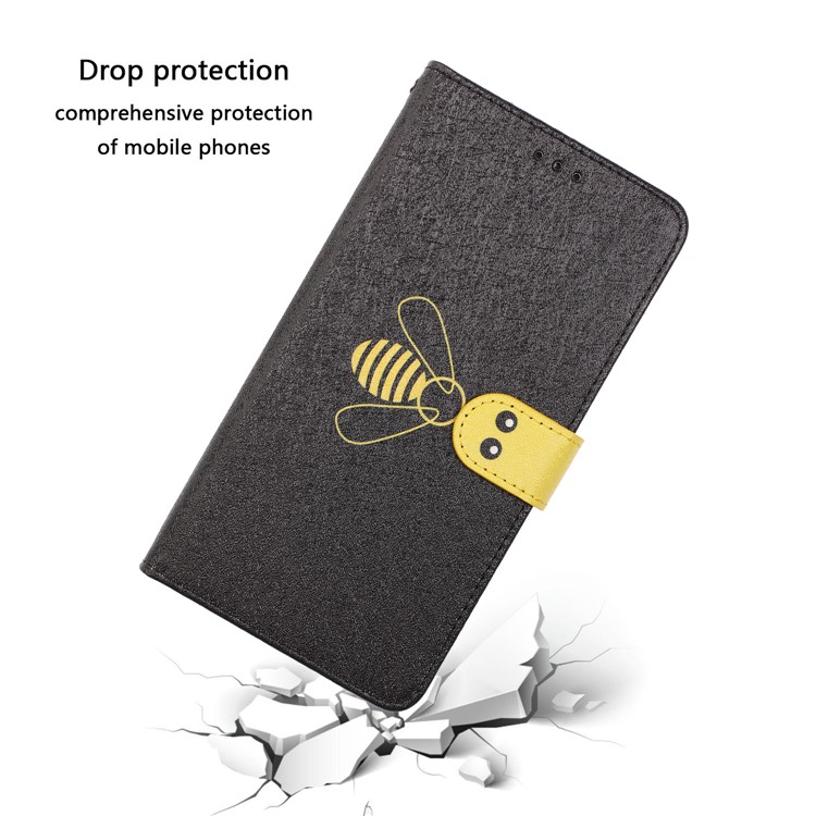 Bee Pattern Silk Texture Wallet Stand Leather Phone Cover for Motorola Moto G7 Power (EU Version) - Black-7