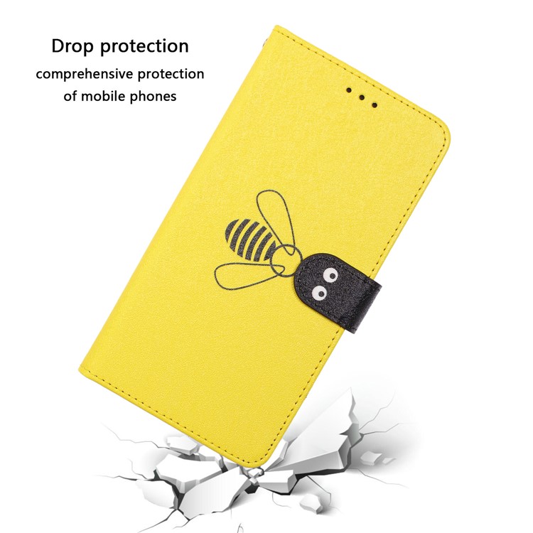 Bee Pattern Silk Texture Leather Wallet Case for Motorola Moto G7 Play (EU Version) - Yellow-7