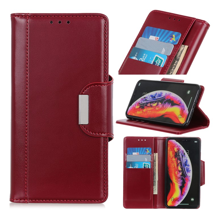 PU Leather Mobile Cover Wallet Stand Double-sided Magnetic Strap for Motorola One Zoom - Red