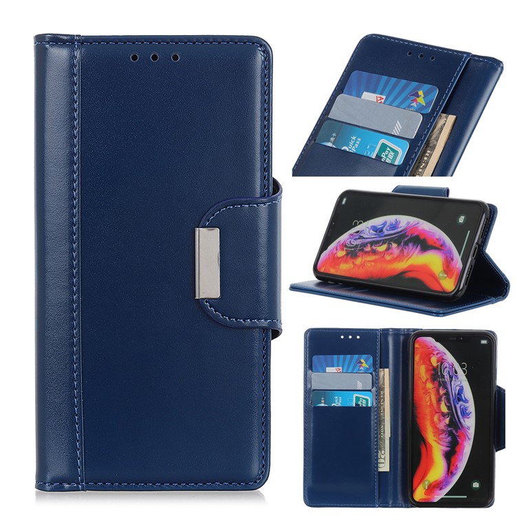 PU Leather Mobile Cover Wallet Stand Double-sided Magnetic Strap for Motorola One Zoom - Blue-1
