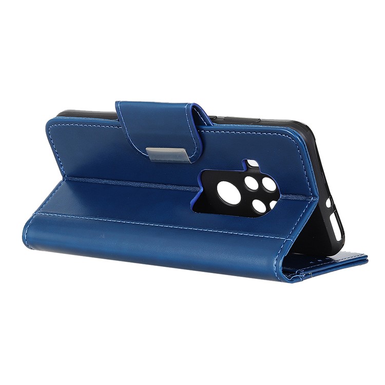 PU Leather Mobile Cover Wallet Stand Double-sided Magnetic Strap for Motorola One Zoom - Blue-11