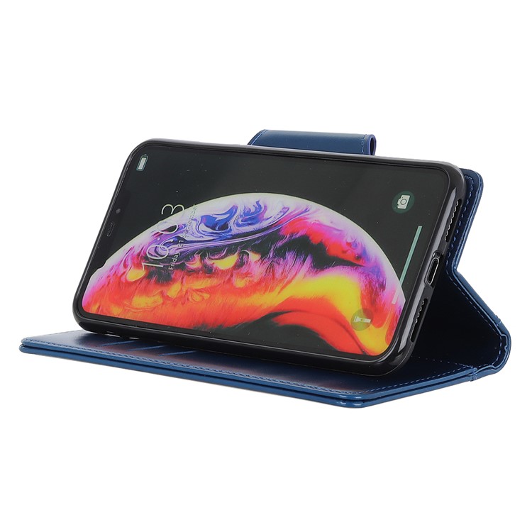 PU Leather Mobile Cover Wallet Stand Double-sided Magnetic Strap for Motorola One Zoom - Blue-7
