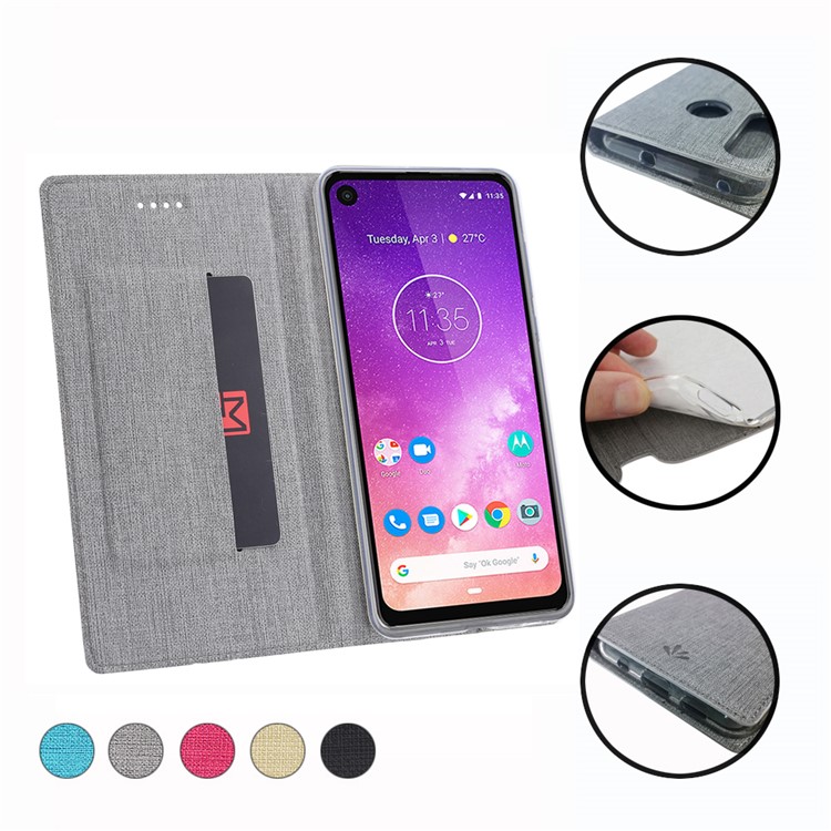 Case de Cuero de Textura Cruzada Vili DMX Con Ranura Para Tarjetas Para Motorola One Vision / P50 - Gris