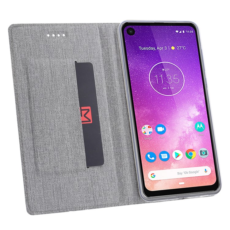 VILI DMX Cross Texture Ledertasche Mit Kartenfach Für Motorola One Vision / P40 - Grau-6