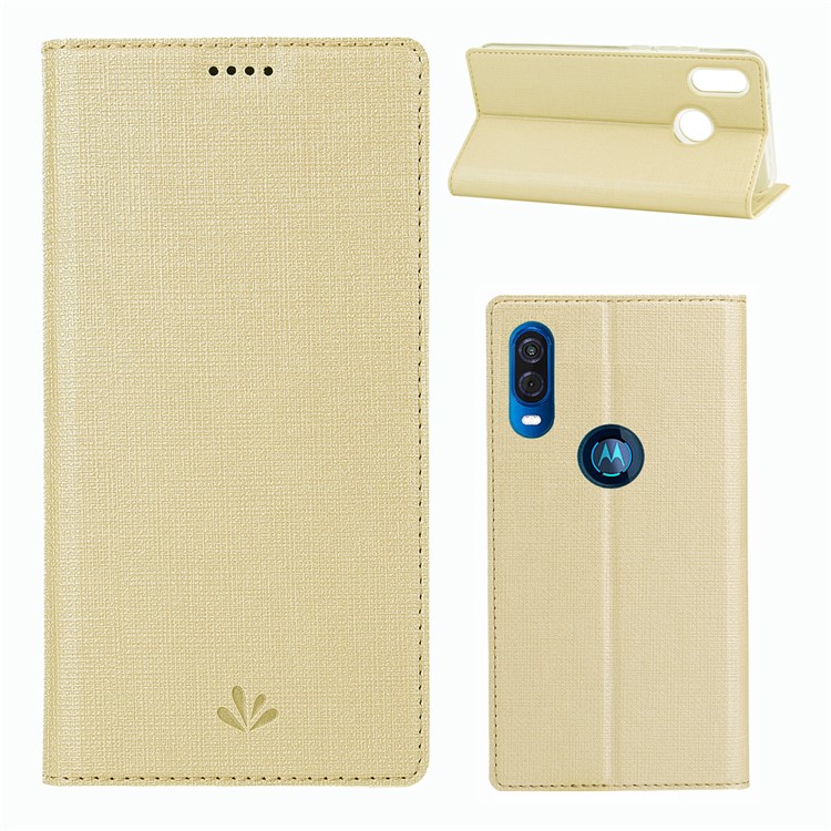 VILI DMX Cruz Textura Couro Stand Case Com Slot Para Cartão Para Motorola Uma Visão / P40 - Ouro-1