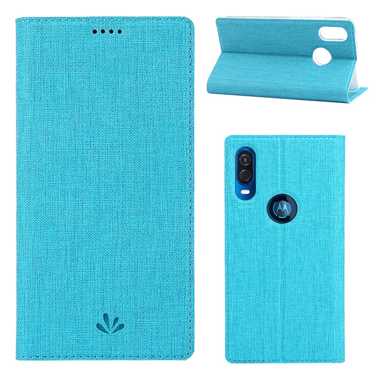 VILI DMX Cross Texture Leather Stand Case with Card Slot for Motorola One Vision / P50 - Blue-1
