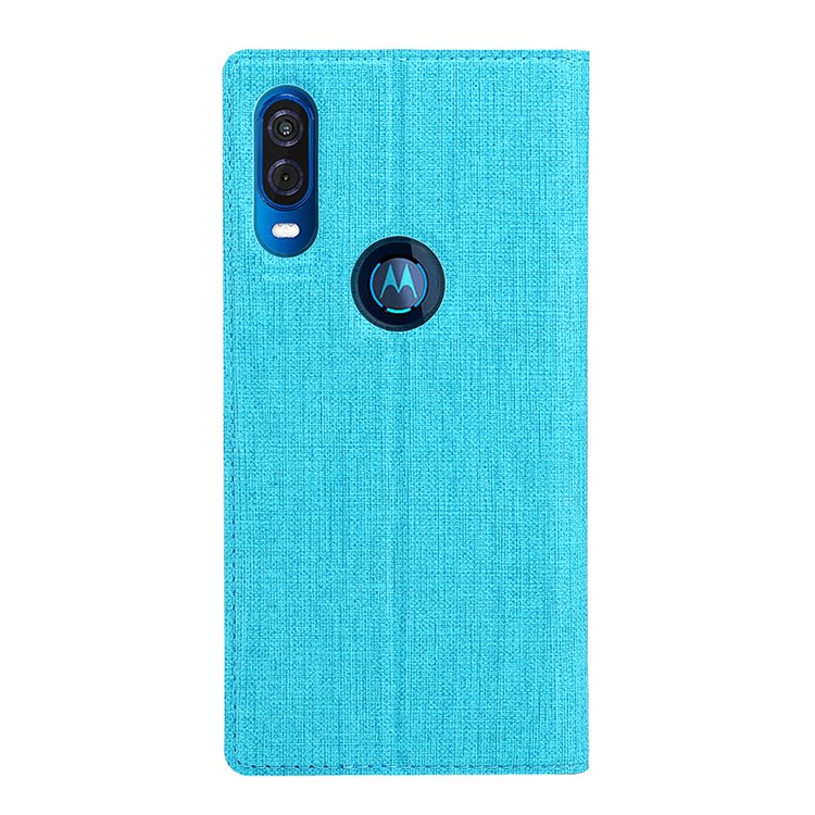 VILI DMX Cross Texture Leather Stand Case with Card Slot for Motorola One Vision / P50 - Blue-3
