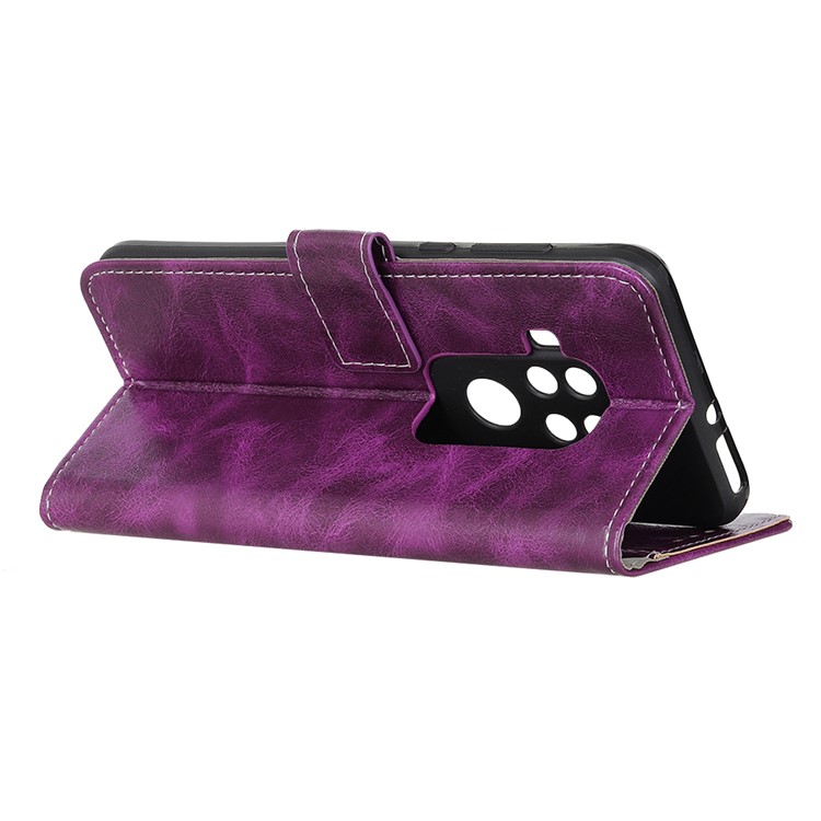 Crazy Horse Leather Wallet Stand Case for Motorola One Zoom - Purple-3