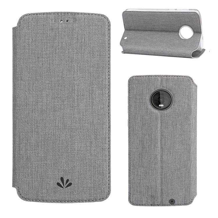 VILI DMX Cross Texture Leather Stand Case with Card Slot for Motorola Moto Z4 - Grey-1