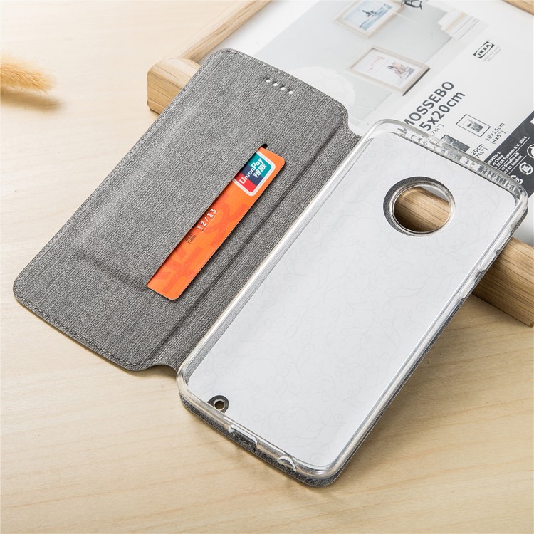 VILI DMX Cross Texture Leather Stand Case with Card Slot for Motorola Moto Z4 - Grey-15