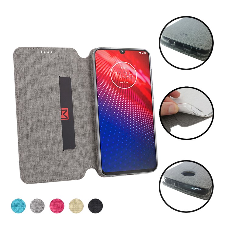 VILI DMX Cross Texture Leather Stand Case with Card Slot for Motorola Moto Z4 - Grey-19