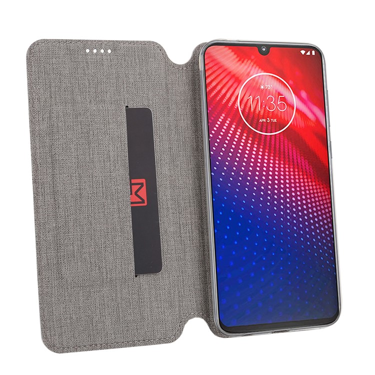 VILI DMX Cross Texture Leather Stand Case with Card Slot for Motorola Moto Z4 - Grey-6