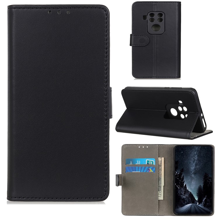 Wallet Leather Stand Shell Casing Cover for Motorola One Pro - Black-1