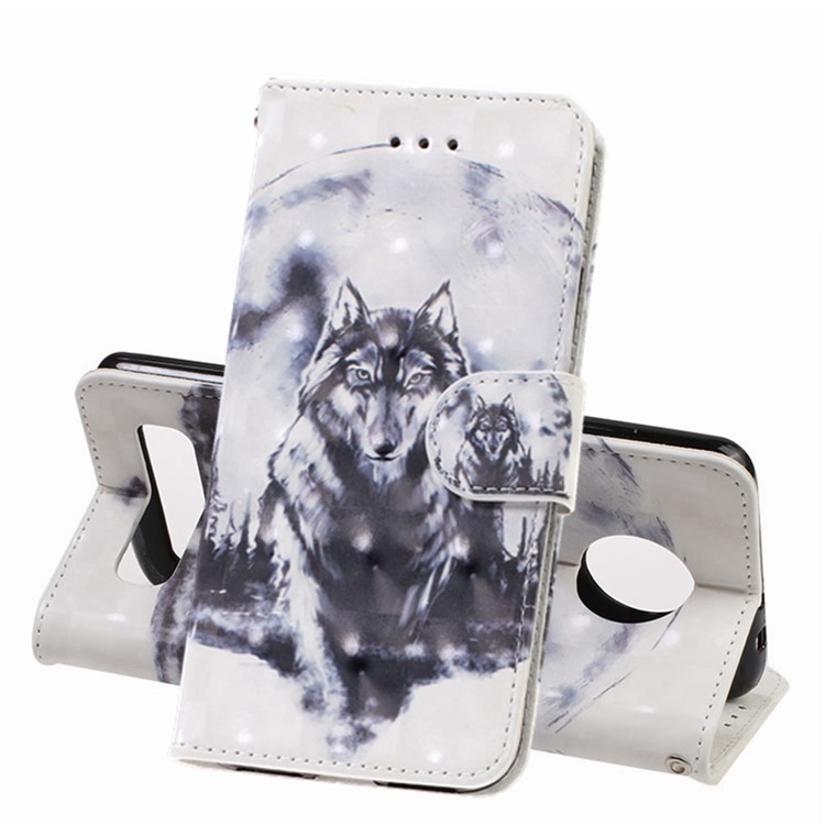 Pattern Printing Leather Wallet Stand Casing for Motorola Moto Z4 Play - Wolf-1