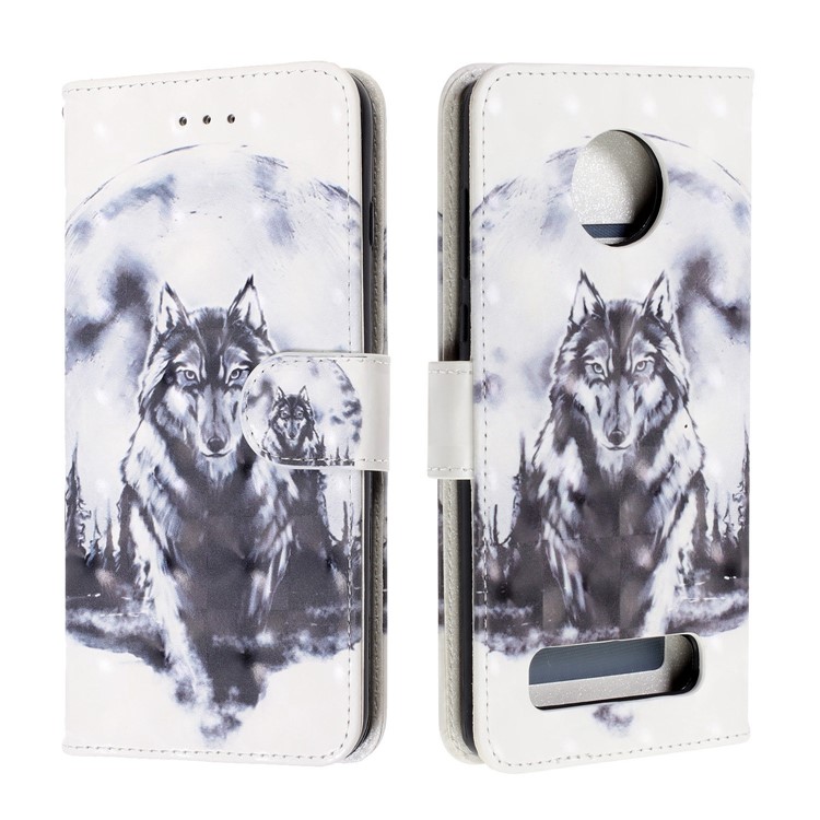 Pattern Printing Leather Wallet Stand Casing for Motorola Moto Z4 Play - Wolf-2
