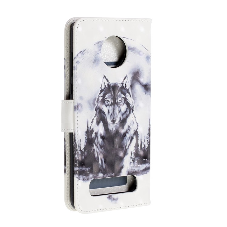 Pattern Printing Leather Wallet Stand Casing for Motorola Moto Z4 Play - Wolf-4