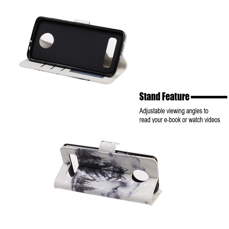 Pattern Printing Leather Wallet Stand Casing for Motorola Moto Z4 Play - Wolf-7