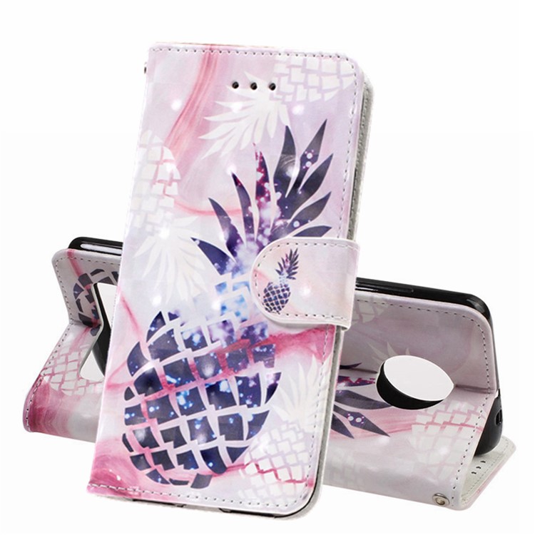 Pattern Printing Leather Wallet Stand Casing for Motorola Moto Z4 Play - Pineapple-1