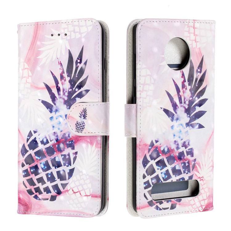 Pattern Printing Leather Wallet Stand Casing for Motorola Moto Z4 Play - Pineapple-2