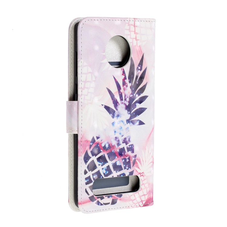 Pattern Printing Leather Wallet Stand Casing for Motorola Moto Z4 Play - Pineapple-4