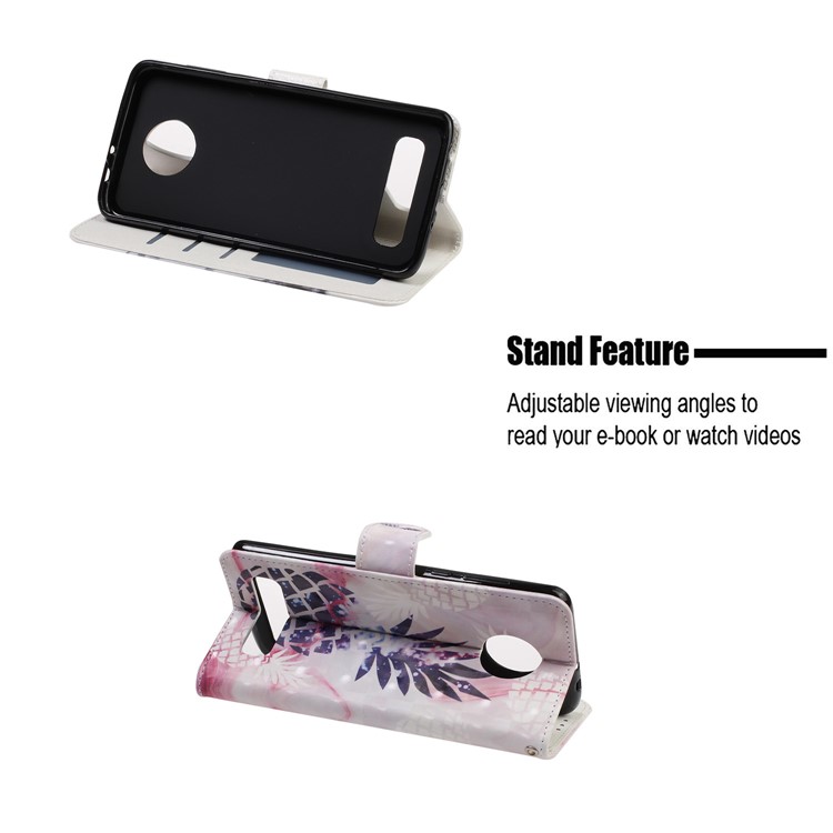 Pattern Printing Leather Wallet Stand Casing for Motorola Moto Z4 Play - Pineapple-7