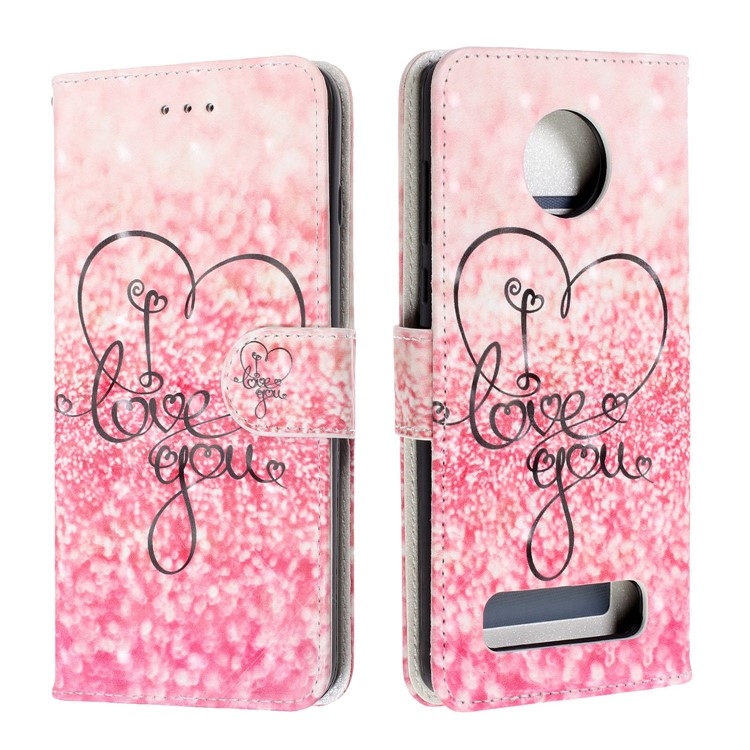 Pattern Printing Leather Wallet Stand Casing for Motorola Moto Z4 Play - Love You-2
