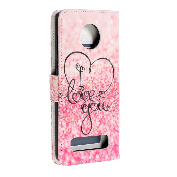 Pattern Printing Leather Wallet Stand Casing for Motorola Moto Z4 Play - Love You-4