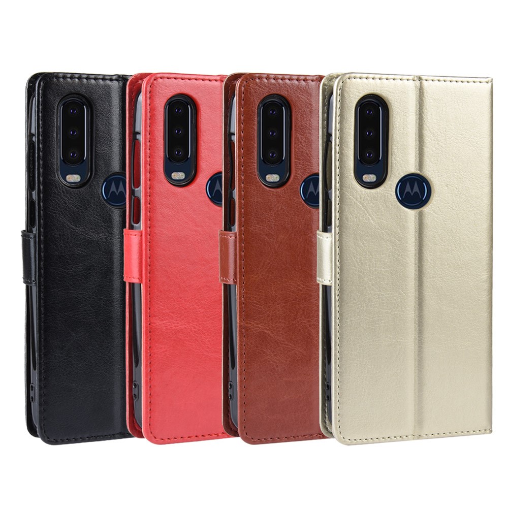 Crazy Horse Leather Stand Wallet Phone Shell for Motorola One Action - Black-10