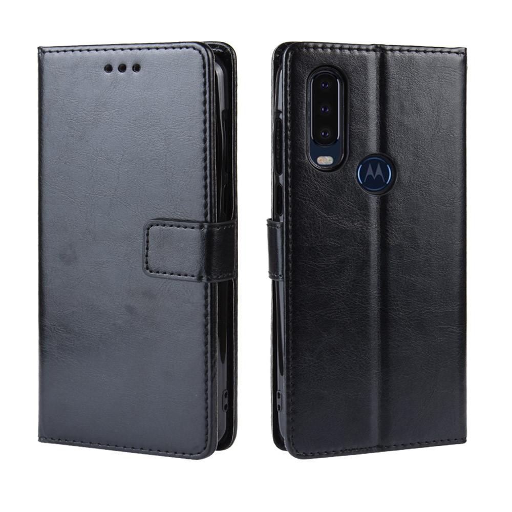 Crazy Horse Leather Stand Wallet Phone Shell for Motorola One Action - Black-2