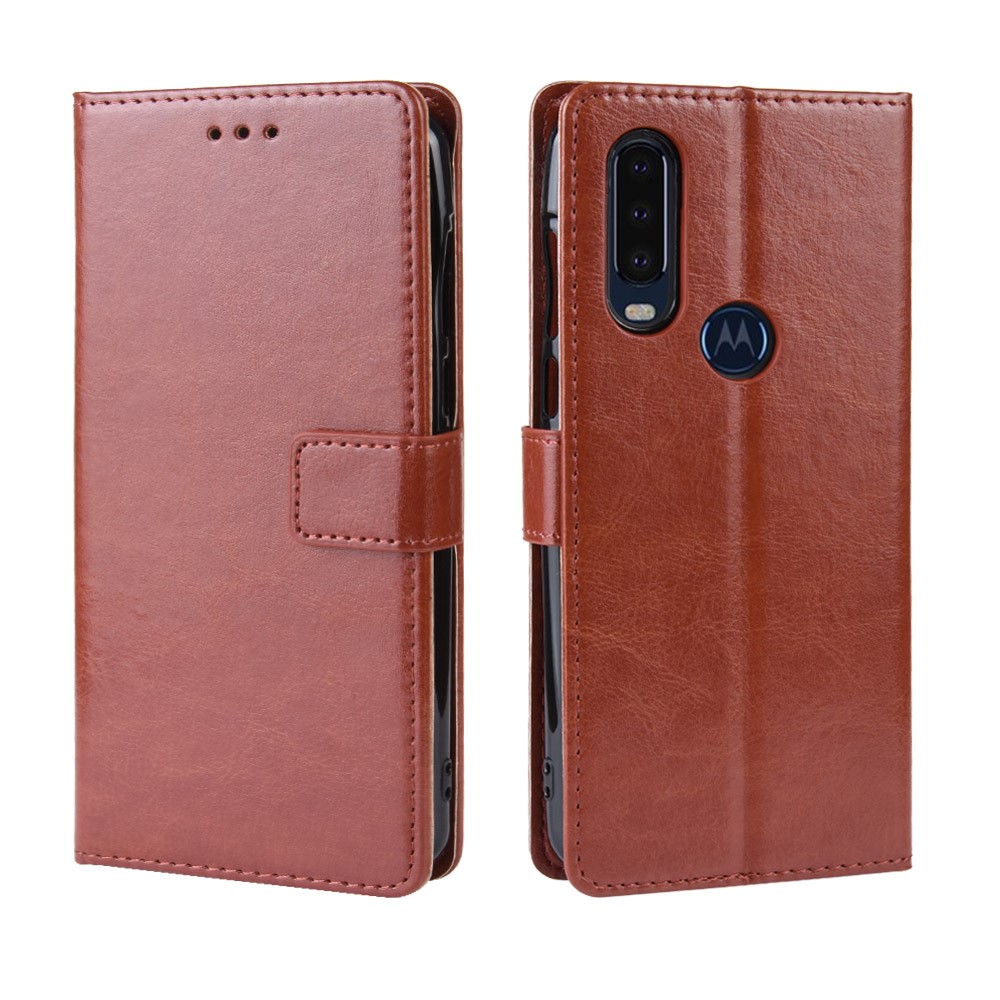 Crazy Horse Leather Stand Wallet Phone Shell for Motorola One Action - Brown-2