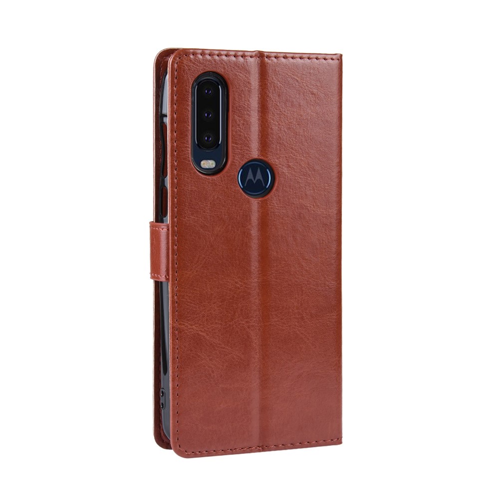 Crazy Horse Leather Stand Wallet Phone Shell for Motorola One Action - Brown-4