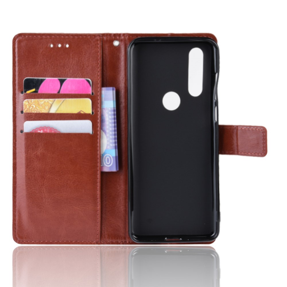 Crazy Horse Leather Stand Wallet Phone Shell for Motorola One Action - Brown-5