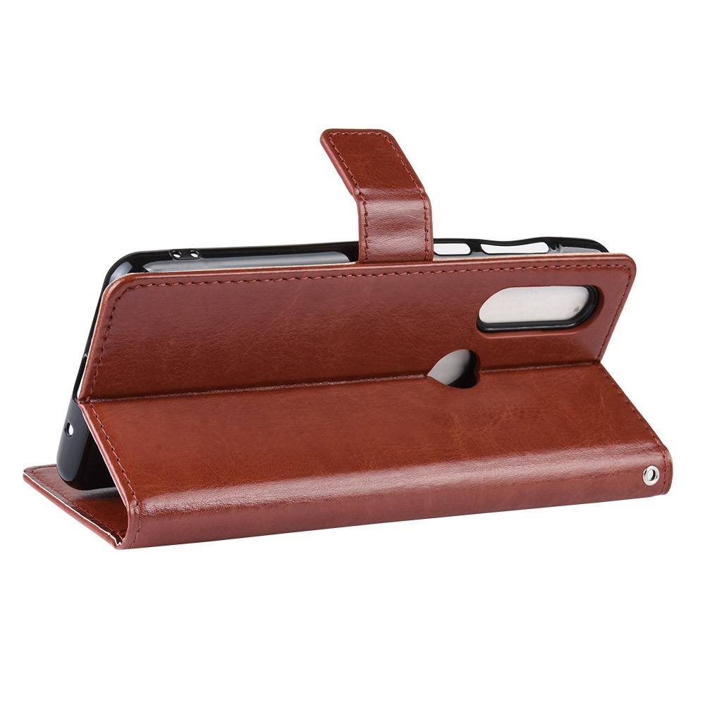 Crazy Horse Leather Stand Wallet Phone Shell for Motorola One Action - Brown-7