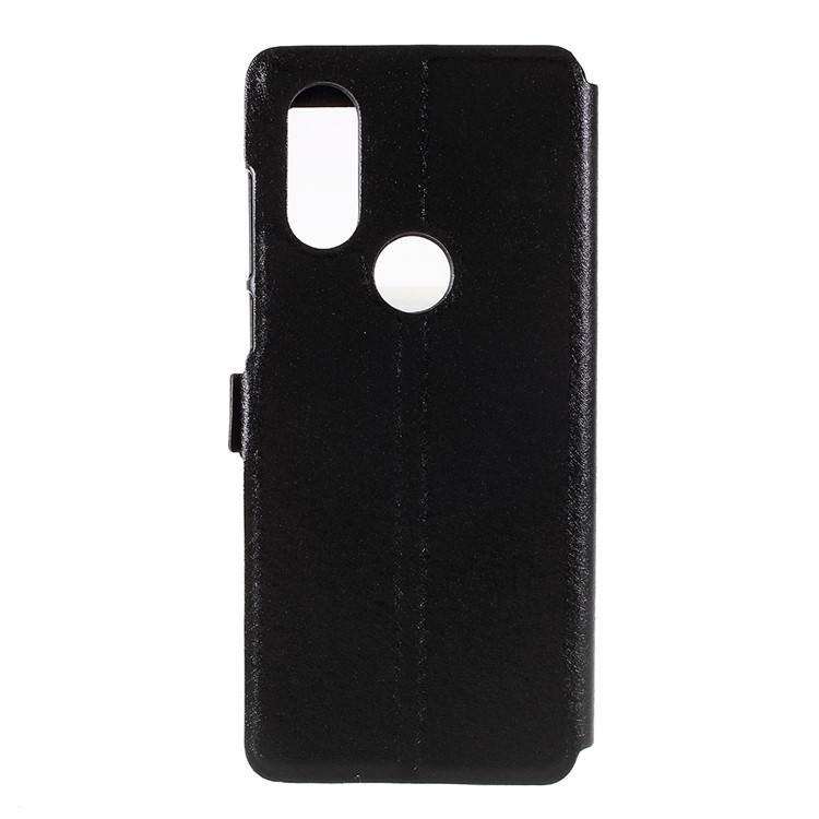 Janela Dupla Textura De Seda PU Capa De Telefone De Couro Estojo Protetor Para Motorola One Vision / Motorola P50 - Preto-2