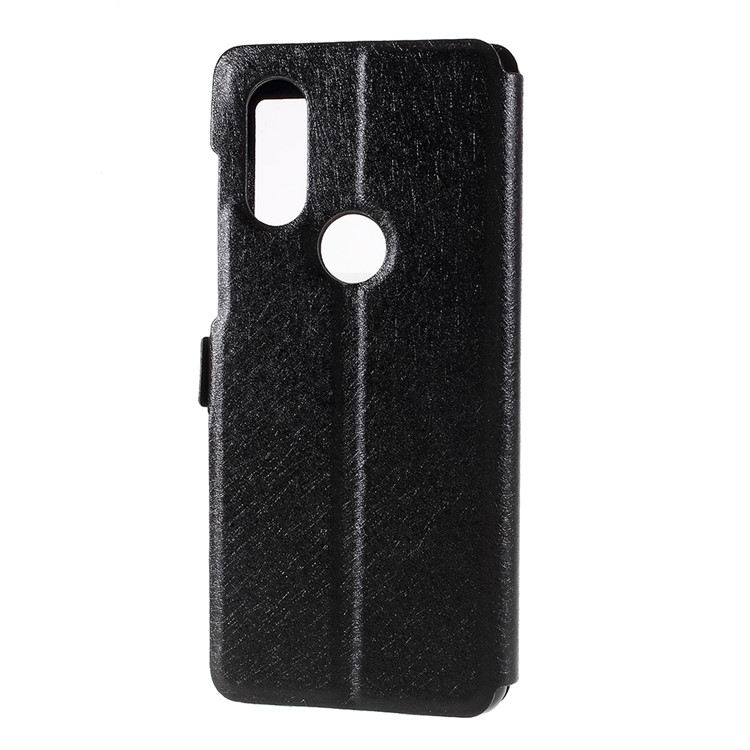 Janela Dupla Textura De Seda PU Capa De Telefone De Couro Estojo Protetor Para Motorola One Vision / Motorola P50 - Preto-3