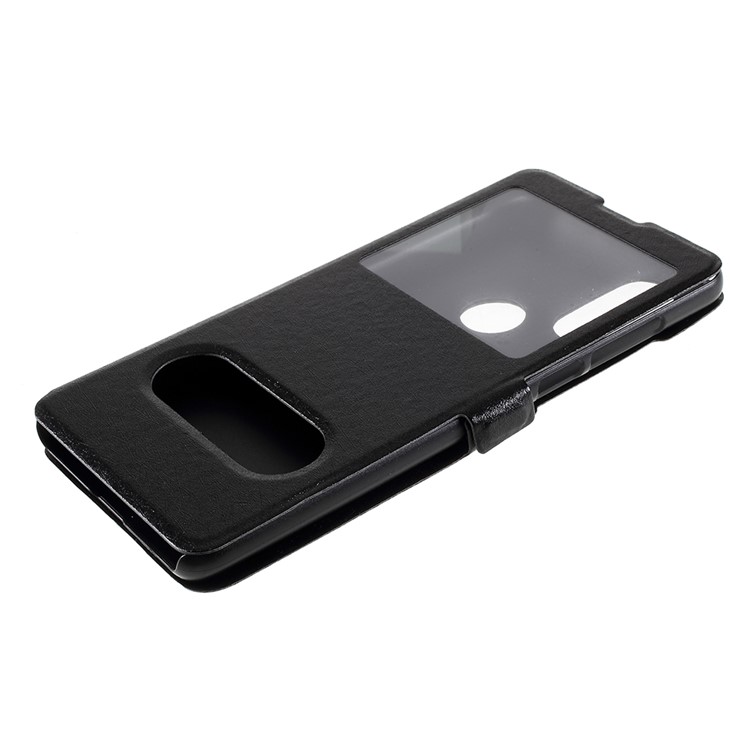 Janela Dupla Textura De Seda PU Capa De Telefone De Couro Estojo Protetor Para Motorola One Vision / Motorola P50 - Preto-5