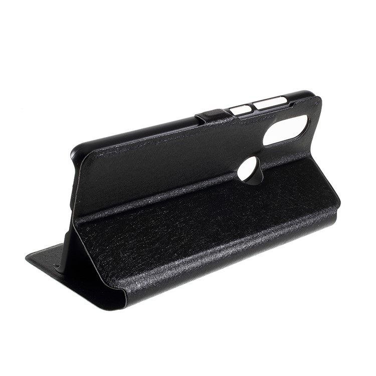 Janela Dupla Textura De Seda PU Capa De Telefone De Couro Estojo Protetor Para Motorola One Vision / Motorola P50 - Preto-6
