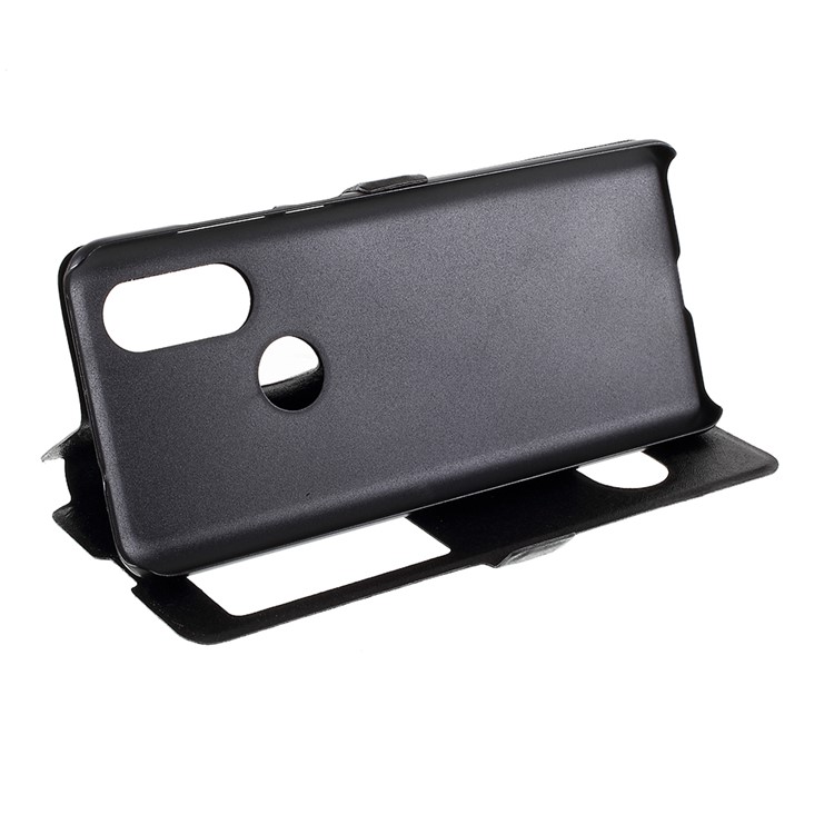 Janela Dupla Textura De Seda PU Capa De Telefone De Couro Estojo Protetor Para Motorola One Vision / Motorola P50 - Preto-7