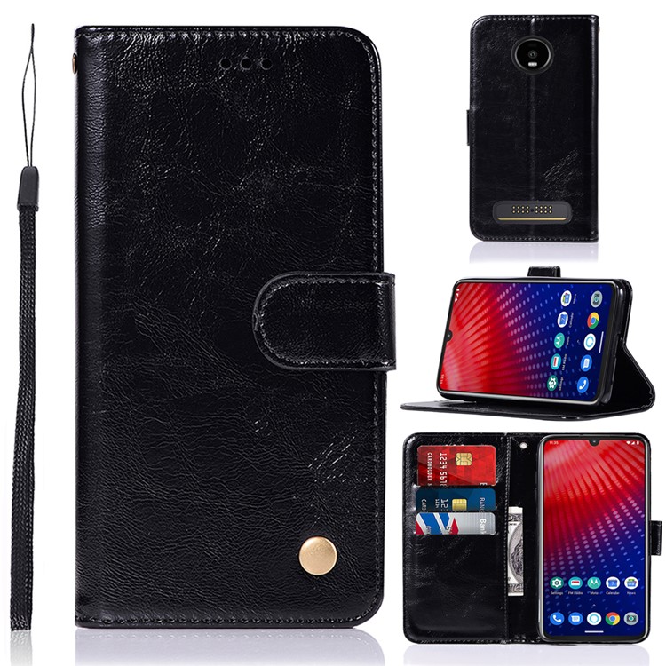 Premium Vintage Leather Shell for Motorola Moto Z4 Play - Black-1