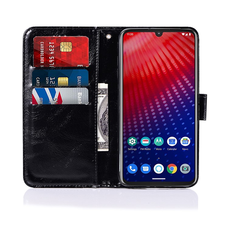 Premium Vintage Leather Shell for Motorola Moto Z4 Play - Black-4