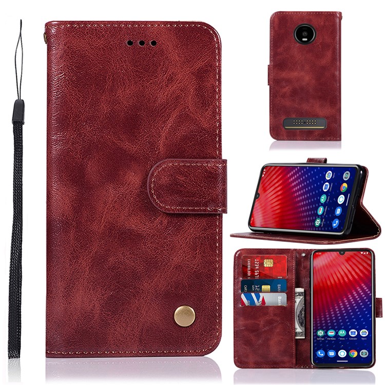 Premium Vintage Leather Shell for Motorola Moto Z4 Play - Wine Red-1