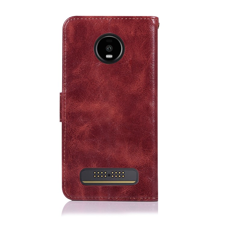 Premium Vintage Leather Shell for Motorola Moto Z4 Play - Wine Red-3
