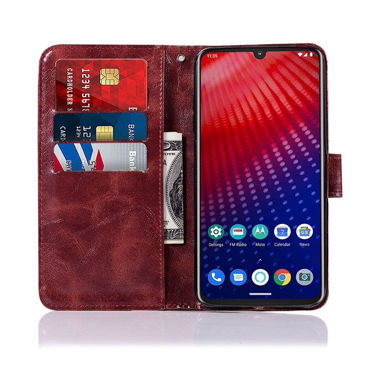 Premium Vintage Leather Shell for Motorola Moto Z4 Play - Wine Red-4