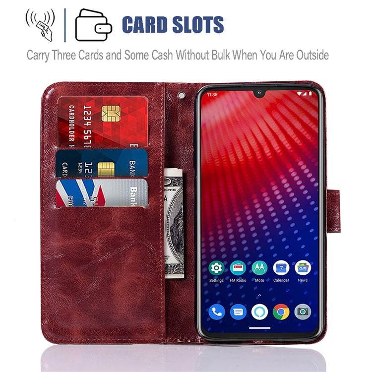 Premium Vintage Leather Shell for Motorola Moto Z4 Play - Wine Red-5