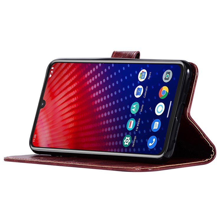Premium Vintage Leather Shell for Motorola Moto Z4 Play - Wine Red-8