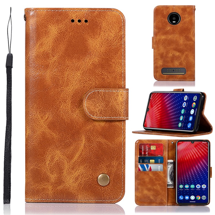 Premium Vintage Leather Shell for Motorola Moto Z4 Play - Brown-1