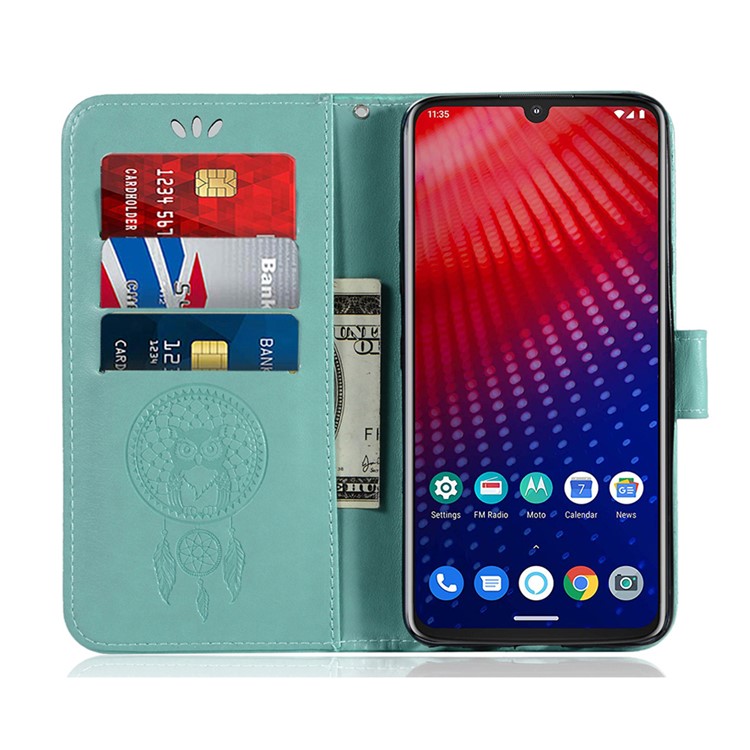 Imprint Dream Catcher Owl Leather Cover for Motorola Moto Z4 Play - Green-5