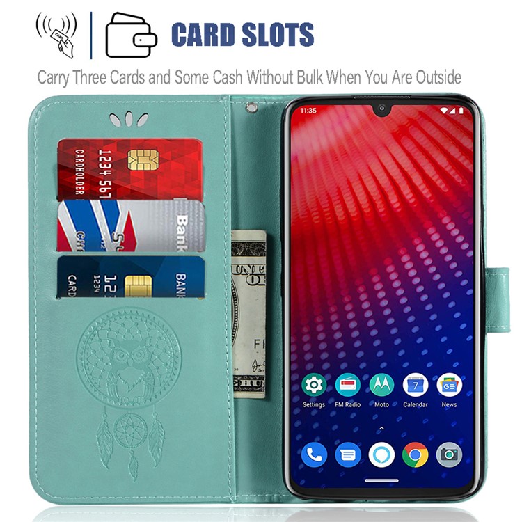 Imprint Dream Catcher Owl Leather Cover for Motorola Moto Z4 Play - Green-8